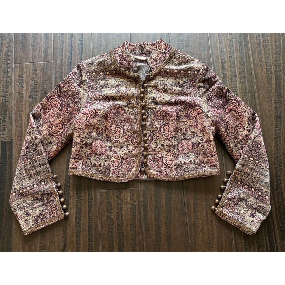 Soft Surroundings Jacket XS Velvet Tapestry Military Band Blazer Cropped NEW